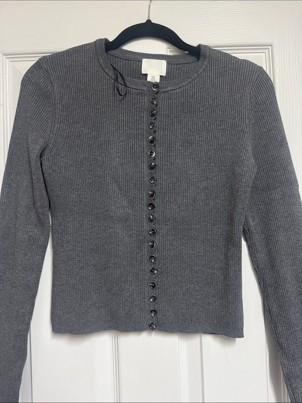 H&M Gray Ribbed Button-Front Cardigan
